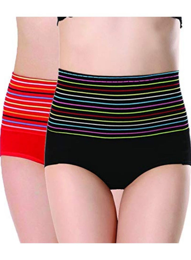 Glamroot Women's Cotton Spandex High Waist Tummy Control Panty Black/Red Pack Of 2 - Image 1