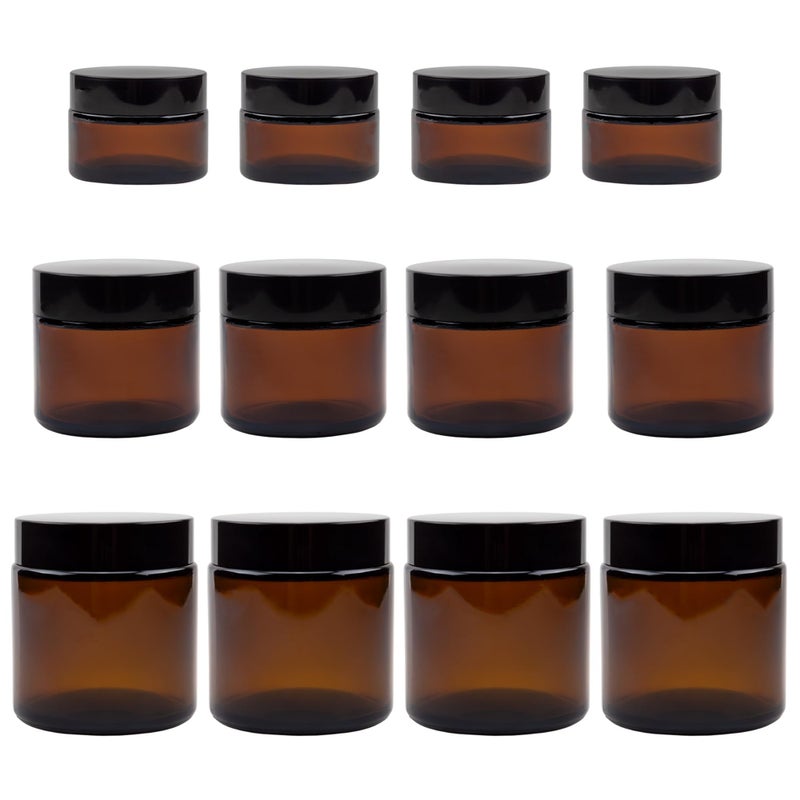 Cornucopia Brands Cornucopia Brands 1 2  4Ounce Amber Glass Straight Sided Jars Combo Pack 4 Each  12 Total Great Containers for Cosmetics Lotions Body Scrubs  Balms 