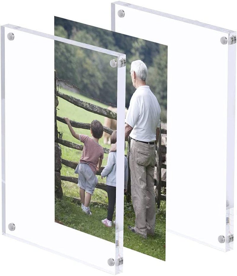 Acrylic Picture Frame 12.5 * 17.5 cm, Horizontal Magnet Double Sided, Free Standing Desktop Photo Display, 12+12mm Thickness Clear Magnetic Premium