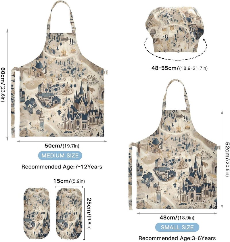 Kid Chef Costume Comfy Boho Fantasy City Map Kids Apron Chef Hat Set for Cooking Baking 3-12 Years Old - Image 3