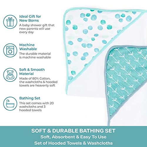 Spasilk Bath Hooded Towels & Washcloths Set for Babies, 23-Piece Gift Set, Green Dots - Image 4