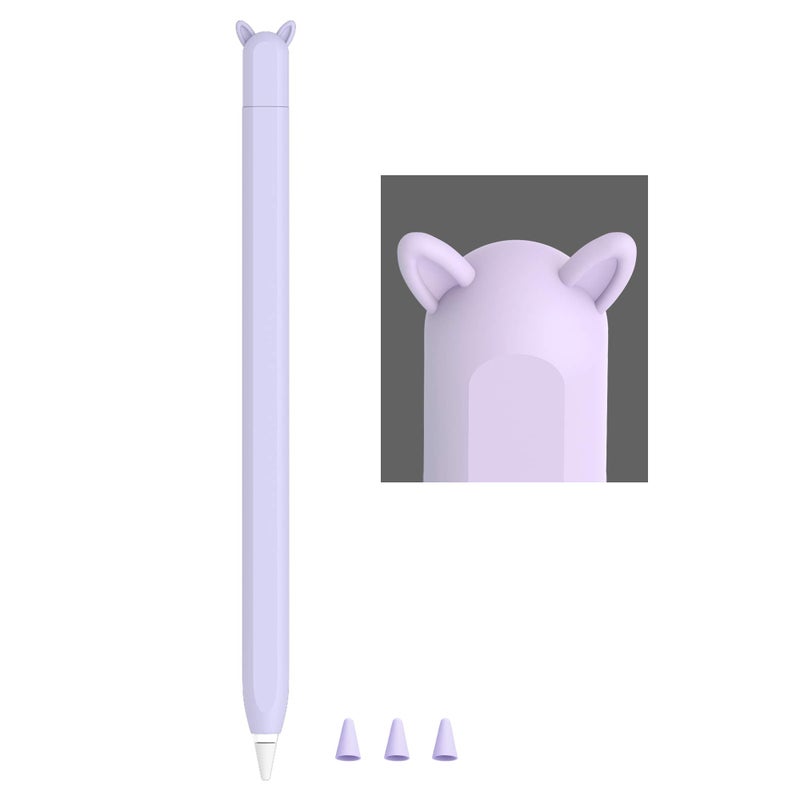 Cute Ear Case Silicone Skin Cover for Apple Pencil 2nd Generation and Protective Nib Cover Accessories Compatible with iPad Pro 11 129 inchPurple