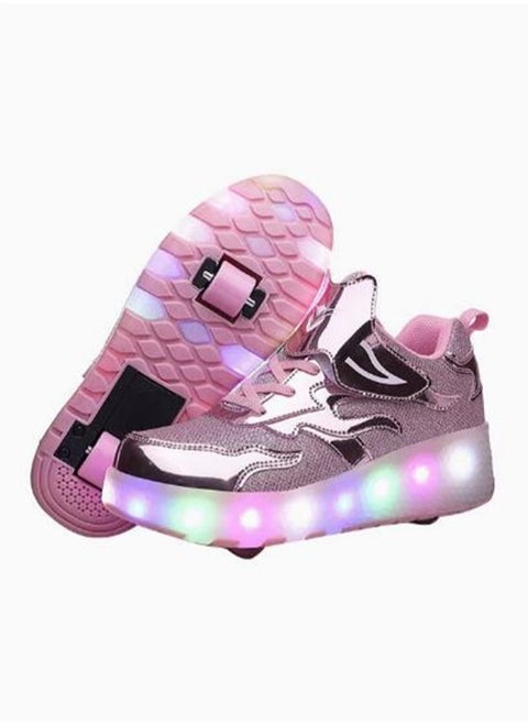 حذاء تزلج رياضي بضوء فلاش LED عصري لامع مع عجلات ونعل لايتنينج