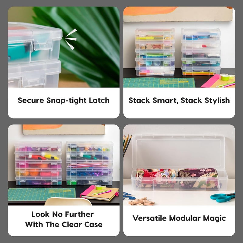 IrisUSA Pencil Case Plastic Pouch Box Storage Organizer for Beads, Pens, and Art Supplies, 10-Pack, Stackable Container with Snap Lid for Jewelry, Stickers, and Tackle Box, Clear, Medium - Image 4