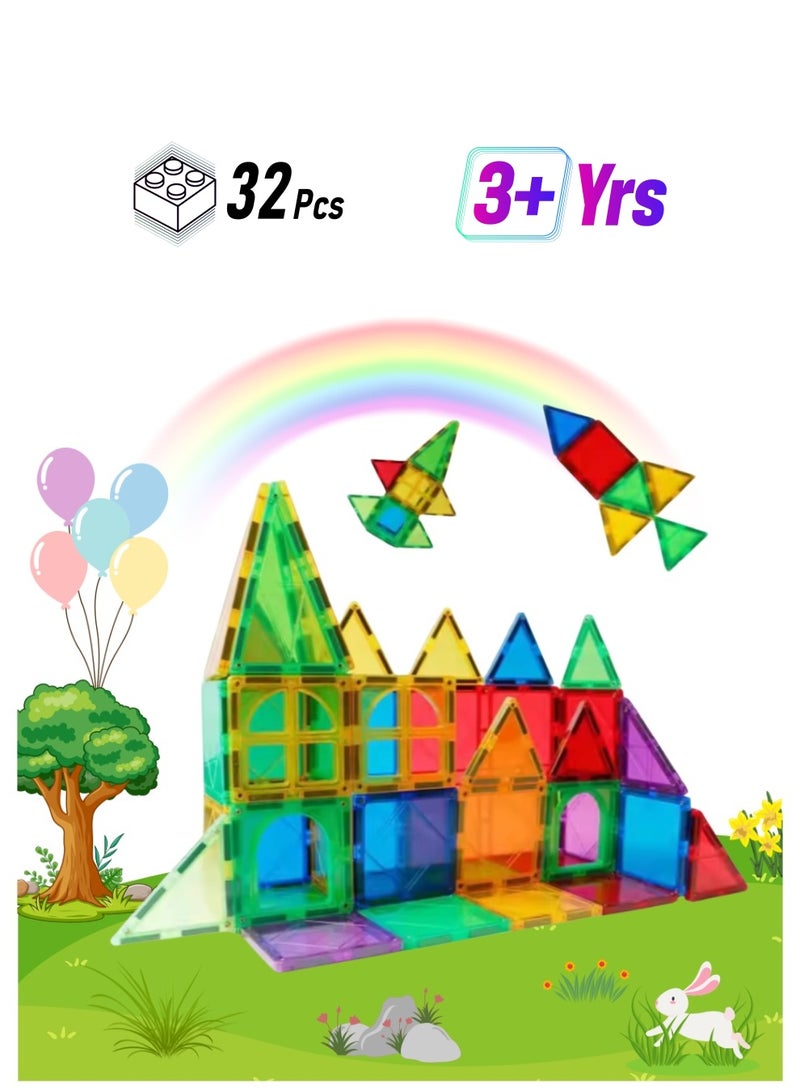 Loquat 32 Pcs Magnetic Building Blocks 3D Kids Building Blocks Set Magnetic Building Construction Educational STEM Toys for Toddler - Image 1