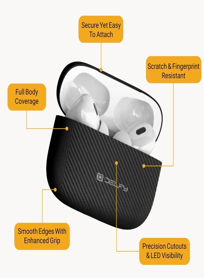 Delfy AirPods Pro (2nd Gen), 100% Real Aramid Fiber, Lightweight Case | Classic Edition | Ultra-Thin & Durable 0.6 mm Aramid Fiber | Precision Laser-Cut | Full Protection | Luxuary case - Image 4