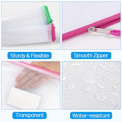 Sooez 32 Pack Mesh Zipper Pouch Bags, A4 Letter Size, Zipper Bags with Label Pocket, Waterproof Pouches for Classroom Organization, Board Game Storage, Document Bag for Teacher School Office Supplies - Image 4