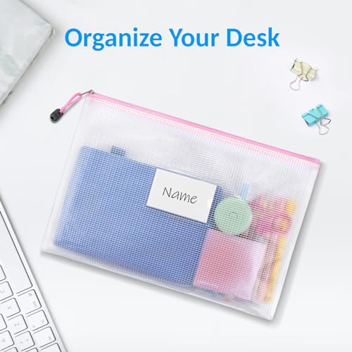 Sooez 32 Pack Mesh Zipper Pouch Bags, A4 Letter Size, Zipper Bags with Label Pocket, Waterproof Pouches for Classroom Organization, Board Game Storage, Document Bag for Teacher School Office Supplies - Image 5