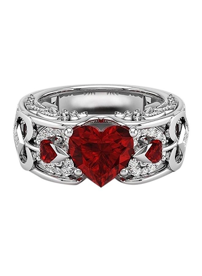 ROMAD Princess Heart Shape Ruby Ring – Sterling Silver Natural Birthstone Gemstone, Red Heart-Shaped Design, Wedding Engagement Ring, EU Size 58  - Image 1