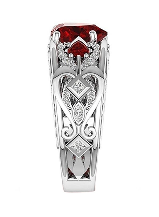ROMAD Princess Heart Shape Ruby Ring – Sterling Silver Natural Birthstone Gemstone, Red Heart-Shaped Design, Wedding Engagement Ring, EU Size 58  - Image 2