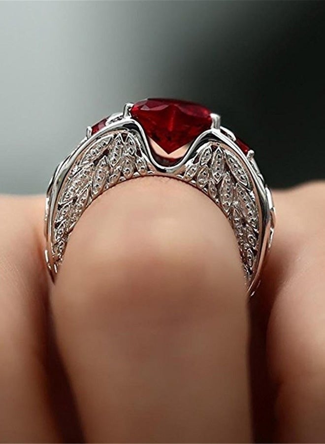 ROMAD Princess Heart Shape Ruby Ring – Sterling Silver Natural Birthstone Gemstone, Red Heart-Shaped Design, Wedding Engagement Ring, EU Size 58  - Image 3