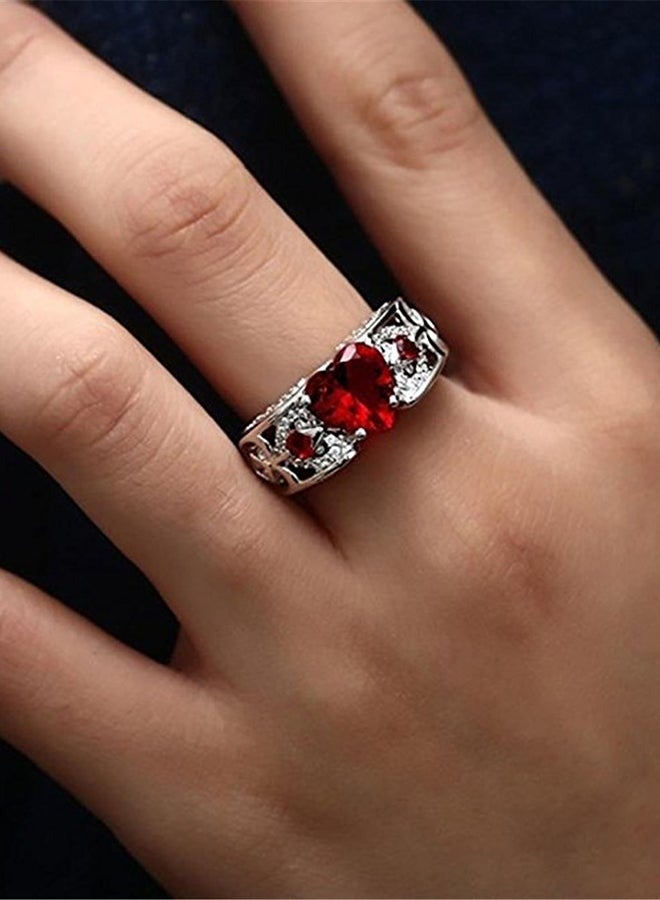 ROMAD Princess Heart Shape Ruby Ring – Sterling Silver Natural Birthstone Gemstone, Red Heart-Shaped Design, Wedding Engagement Ring, EU Size 58  - Image 4