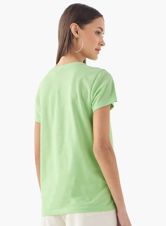 Splash FAV Embellished Crew Neck T-shirt with Short Sleeves