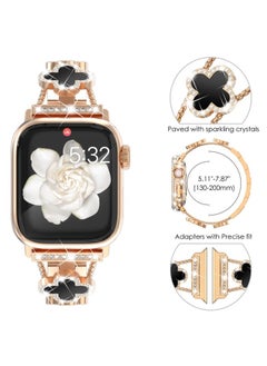 NewWays Compatible for Apple Watch Band Series 8 Series 7 45mm 44mm SE Series 6 5 4 3 42mm, Sparkling Bling Diamonds Clover Leaf Bracelet for iWatch Band Womens, Rosegold/Black  - Image 2