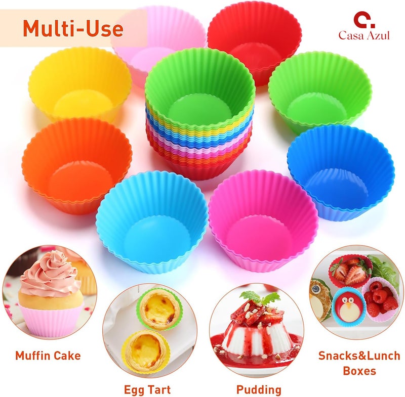 Casa Azul 24Pcs Silicone Cupcake Mould | Non-Stick Reusable Cup Cake Moulds for Baking - BPA Free Food Grade Silicone Moulds, 230°C Heat Resistant, Perfect for Muffins, Cupcakes, Pastries & More - Image 3