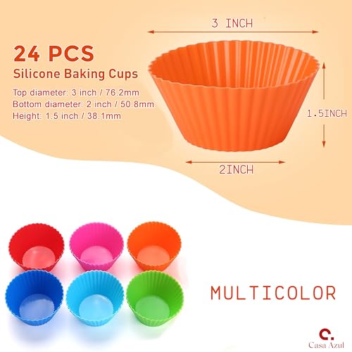 Casa Azul 24Pcs Silicone Cupcake Mould | Non-Stick Reusable Cup Cake Moulds for Baking - BPA Free Food Grade Silicone Moulds, 230°C Heat Resistant, Perfect for Muffins, Cupcakes, Pastries & More - Image 2