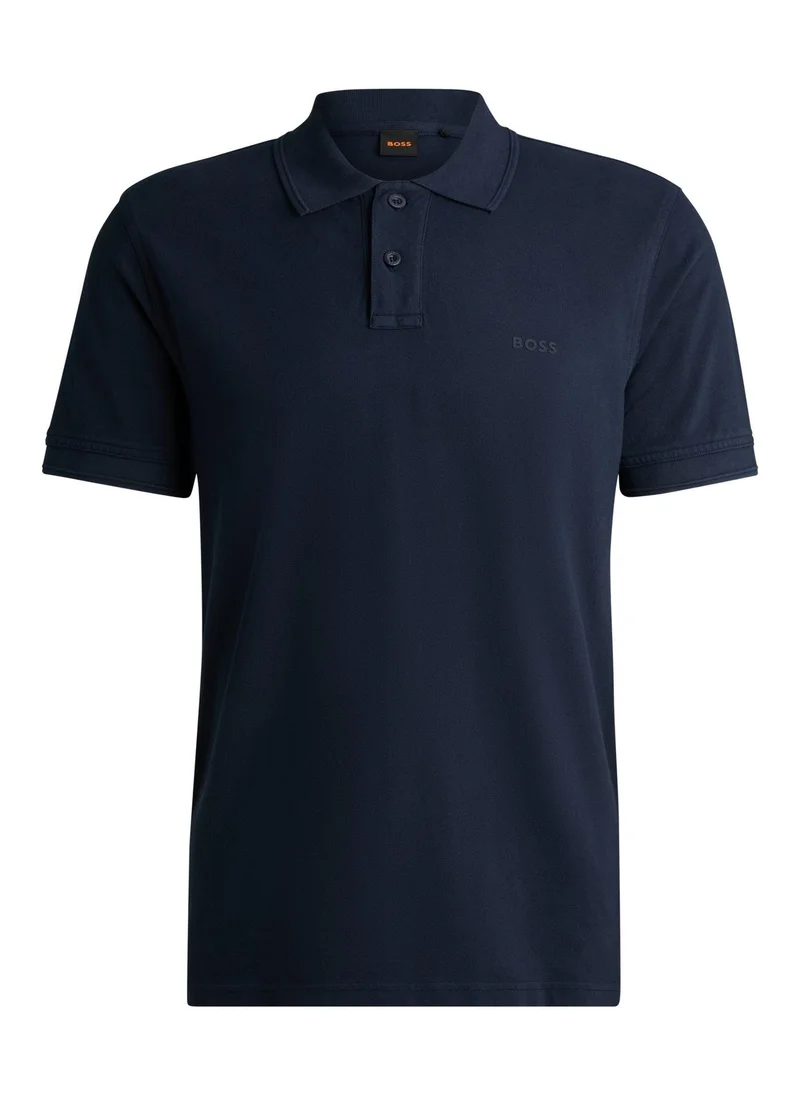 BOSS Dark Blue Cotton-piqué polo shirt with logo print for Men | Best Price UAE