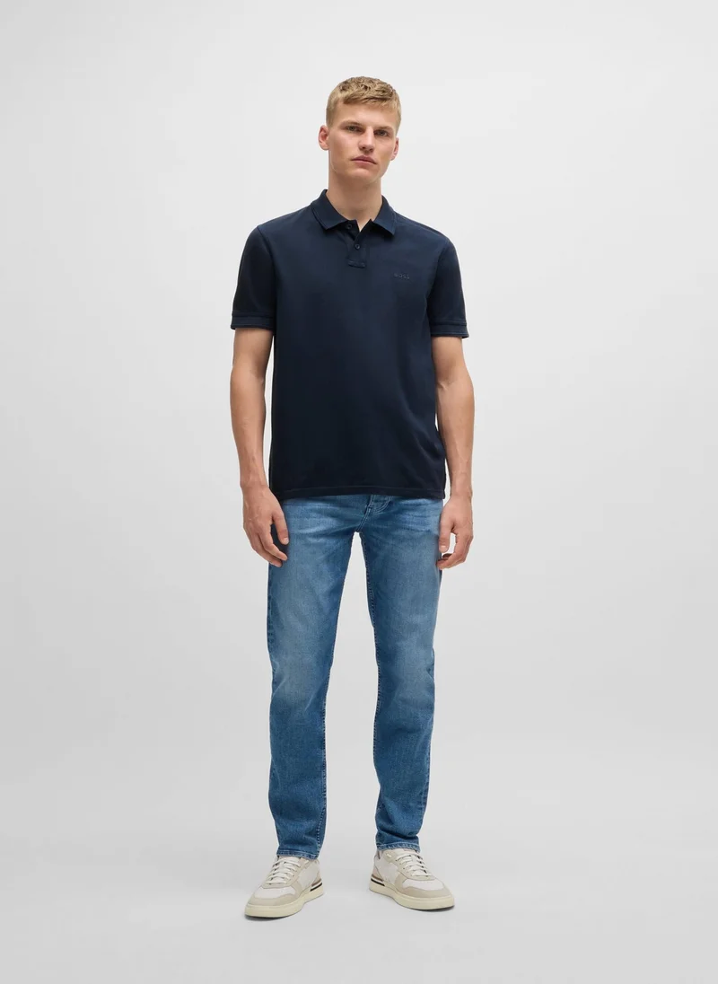 BOSS Dark Blue Cotton-piqué polo shirt with logo print for Men | Best Price UAE