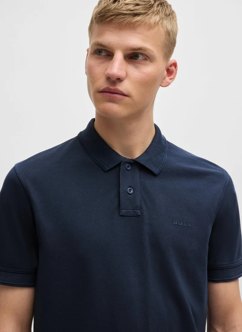 BOSS Dark Blue Cotton-piqué polo shirt with logo print for Men | Best Price UAE