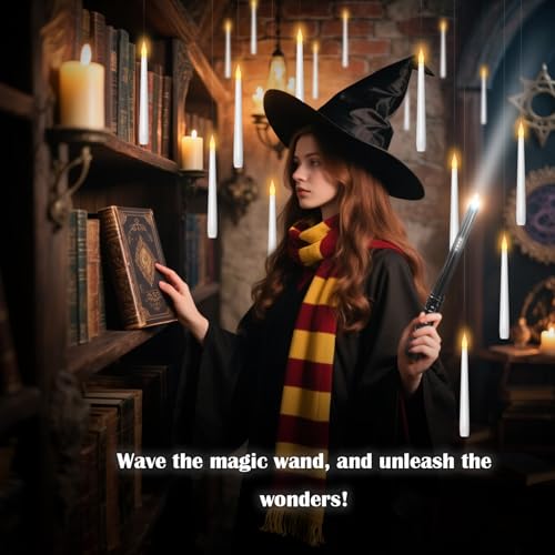 kakoya Flameless Floating Candles with Wand30 Pcs Magic LED Hanging Taper CandlesFlickering Battery Operated Taper Candle with Wand Remote for Halloween Decorations Best GiftWhite - Image 3