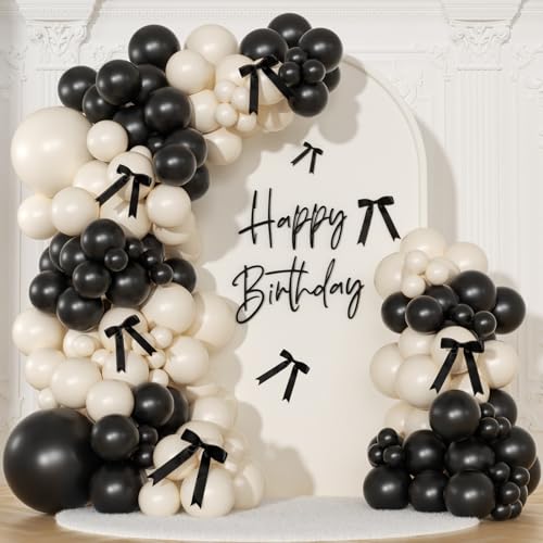 NUTTYBASH Black and Sand White Balloon Arch Kit 141 Pcs Coquette Birthday Decorations Include Balloons and Black Bow for Wedding Baby Shower Gender Reveal Bow Birthday Decorations - Image 1
