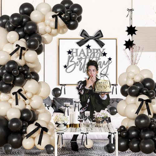 NUTTYBASH Black and Sand White Balloon Arch Kit 141 Pcs Coquette Birthday Decorations Include Balloons and Black Bow for Wedding Baby Shower Gender Reveal Bow Birthday Decorations - Image 5