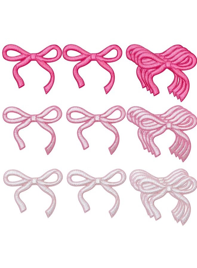 Powerful Morale 18pcs Bow Patches, Iron on Bow Pink Patch for Clothes Shoes Jeans Hats & More - Embroidery Applique for DIY Projects - Image 1