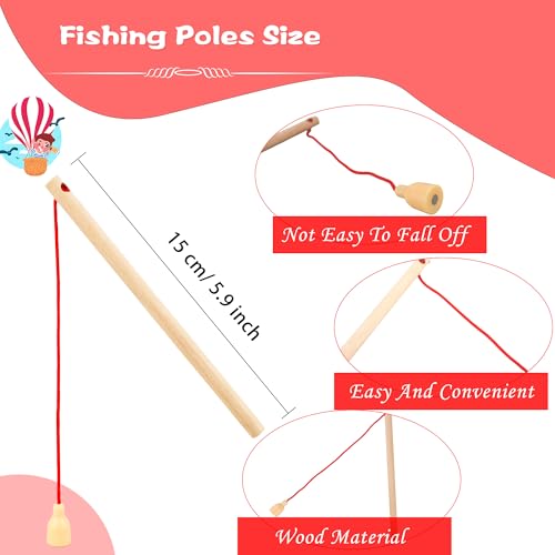 Feradny 20 Pack Wooden Magnetic Fishing Poles Small Wood Magnet Pole Fishing Rod Wooden Magnetic Fishing Game Rod for Preschool Boys Girls Fishing Game Activity - Image 5