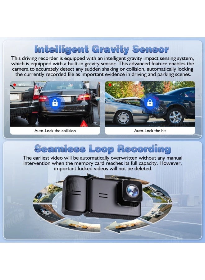 3 Channel WiFi Dash Cam Front Cabin Rear Car Camera 1080P Night Vision Loop Recording Black - Image 4