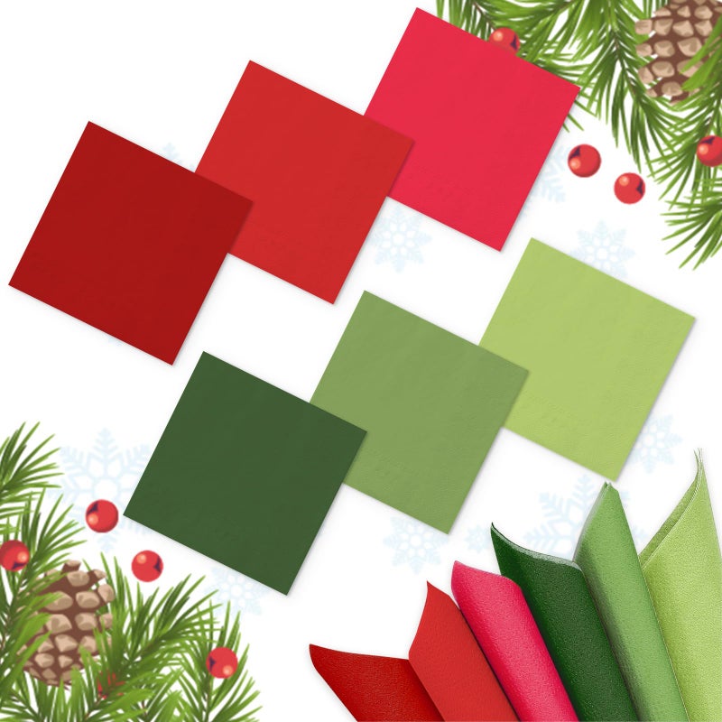 Whaline 120 Sheet Christmas Cocktail Napkin 2 Ply Red Green Color Paper Napkins 6 Colors Disposable Dinner Napkins For Xmas Winter Holiday Supplies - Image 1