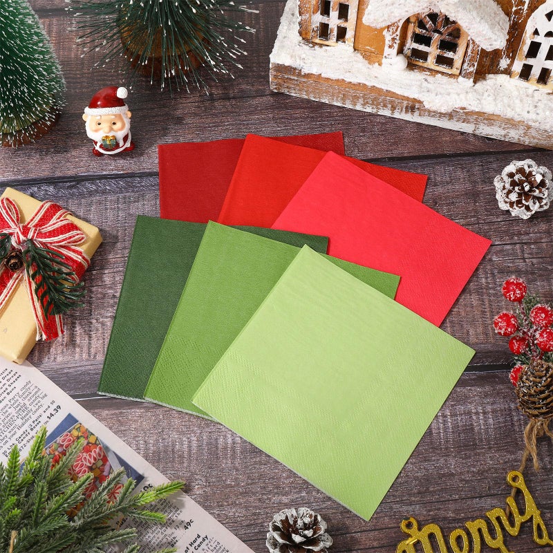 Whaline 120 Sheet Christmas Cocktail Napkin 2 Ply Red Green Color Paper Napkins 6 Colors Disposable Dinner Napkins For Xmas Winter Holiday Supplies - Image 4