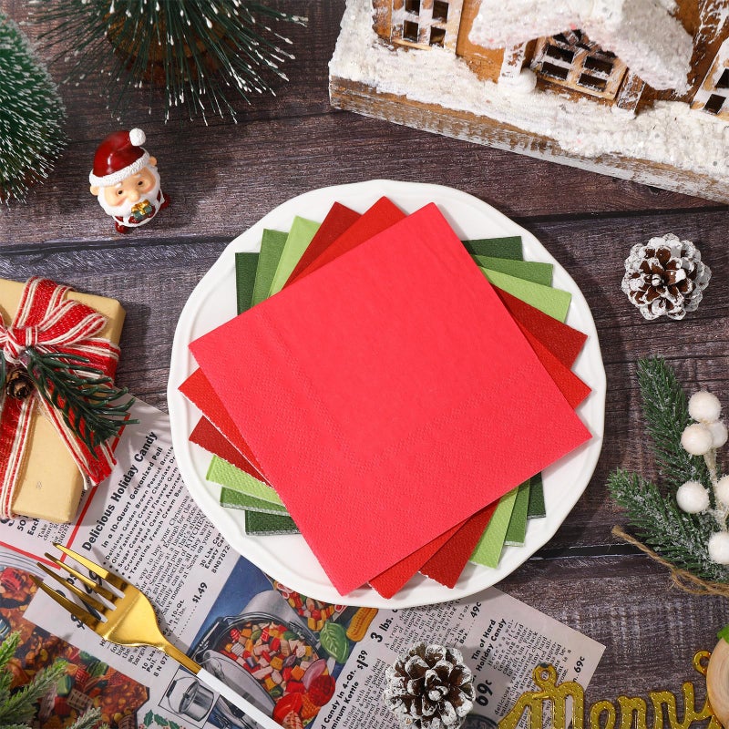 Whaline 120 Sheet Christmas Cocktail Napkin 2 Ply Red Green Color Paper Napkins 6 Colors Disposable Dinner Napkins For Xmas Winter Holiday Supplies - Image 3