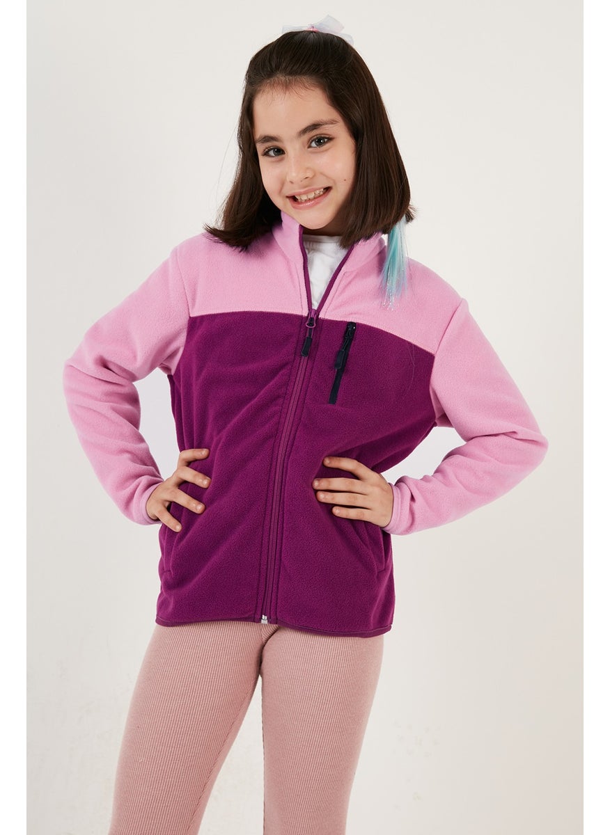 Lela - Soft Textured Zippered Color Block Stand Collar Pocket Polar Children's Fleece 5905001 - Image 1