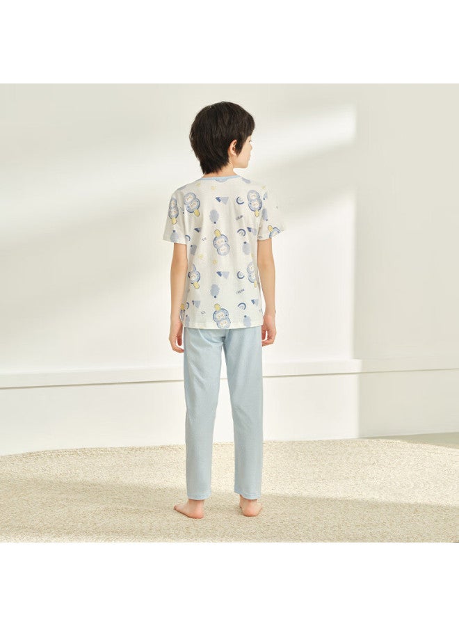 Red Bean Children'S Cotton Short Sleeve Home Wear Set For Boys And Girls Summer Thin Air Conditioning Clothes J3357 Light Blue 120 - Image 3