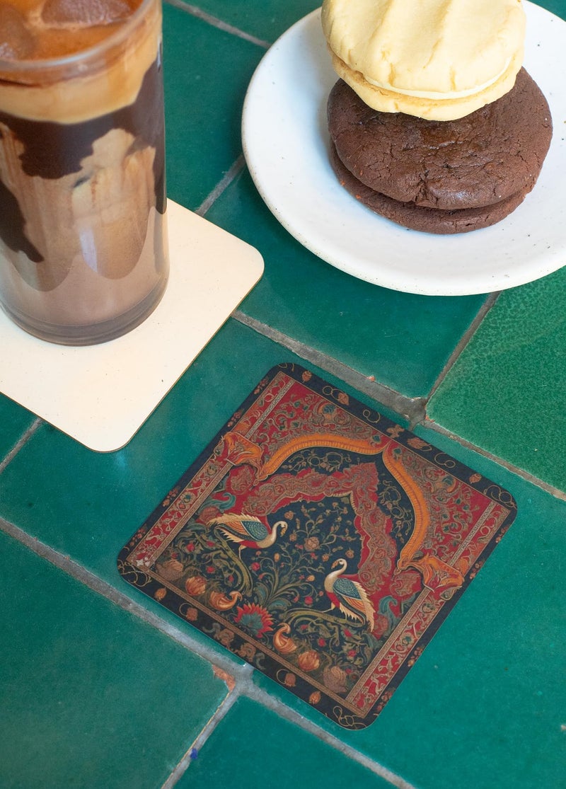 TAJNAN Indian Art Printed Coaster Set of 6 Beautiful Wooden Coasters with Plastic (Coaster-Raj-Art-d) - Image 4
