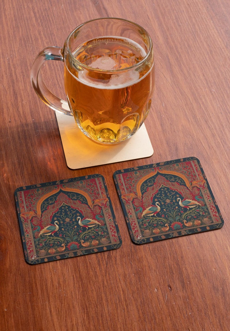 TAJNAN Indian Art Printed Coaster Set of 6 Beautiful Wooden Coasters with Plastic (Coaster-Raj-Art-d) - Image 5