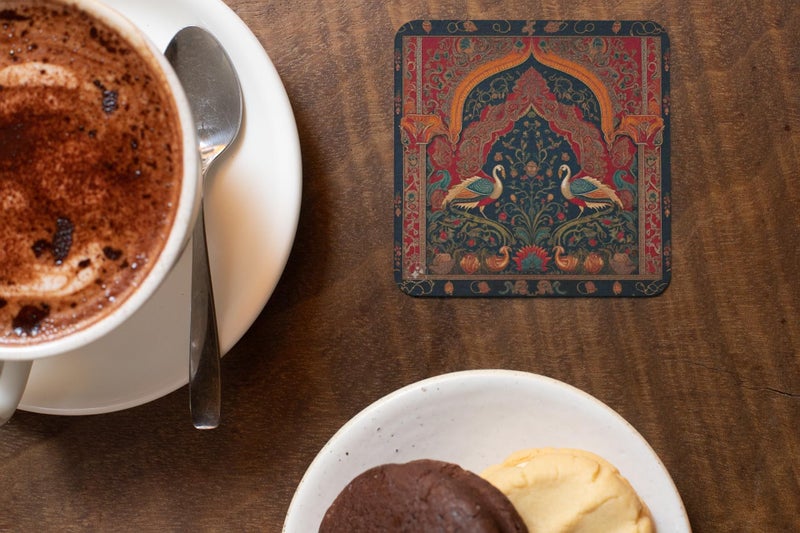 TAJNAN Indian Art Printed Coaster Set of 6 Beautiful Wooden Coasters with Plastic (Coaster-Raj-Art-d) - Image 3