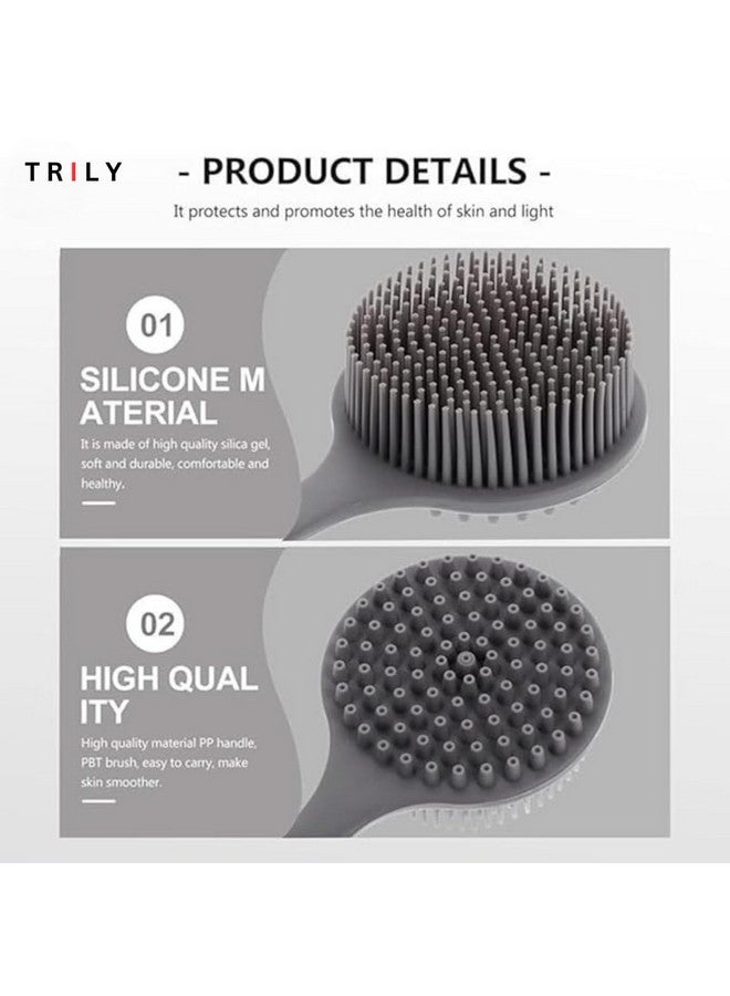 TRILY Soft Silicone Back Scrubber Shower Bath Body Brush with Long Handle, BPA-Free, Hypoallergenic, Eco-Friendly (MULTICOLOR) (Silicone Bath Brush pack of 1) - Image 3