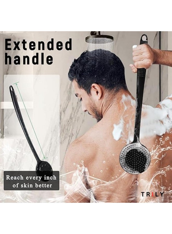 TRILY Soft Silicone Back Scrubber Shower Bath Body Brush with Long Handle, BPA-Free, Hypoallergenic, Eco-Friendly (MULTICOLOR) (Silicone Bath Brush pack of 1) - Image 2