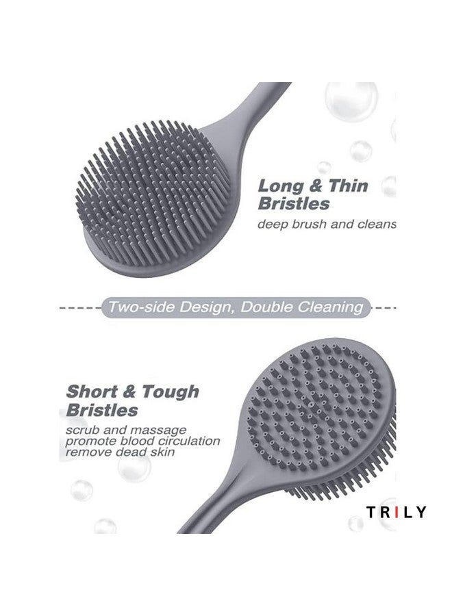 TRILY Soft Silicone Back Scrubber Shower Bath Body Brush with Long Handle, BPA-Free, Hypoallergenic, Eco-Friendly (MULTICOLOR) (Silicone Bath Brush pack of 1) - Image 4