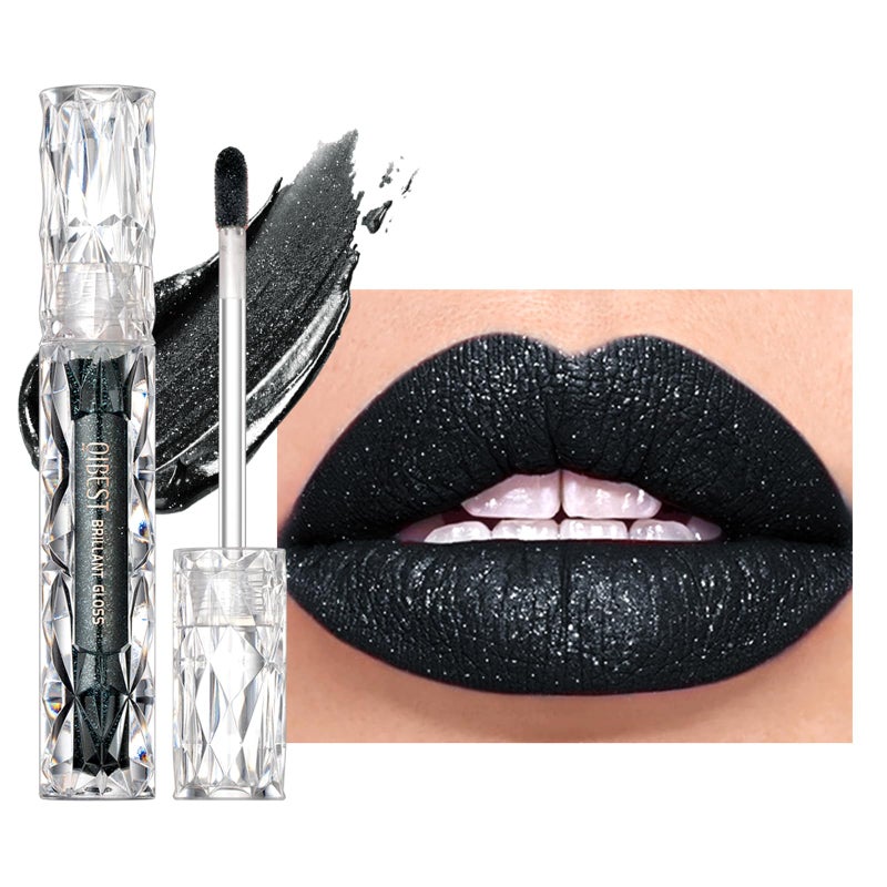 Easilydays Black Glitter Lip Gloss Diamond Shimmer Lipstick Metallic Matte Lipstick High Pigment Waterproof Long Lasting Lipsticks Sparkling Glossy Liquid Lipstick Lip Gloss for Women 10 Black
