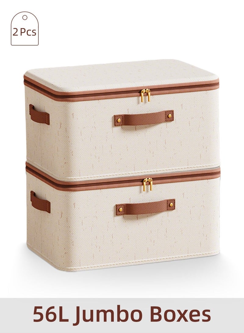 2 Pcs Jumbo Storage Boxes with Lids, Foldable Closet Organizers with Handles, Washable Fabric Storage Bins with Zippers, Large Capacity Wardrobe Organizer Cloth Organizer, Reusable & Space-Saving Closet Storage Divider - Image 1