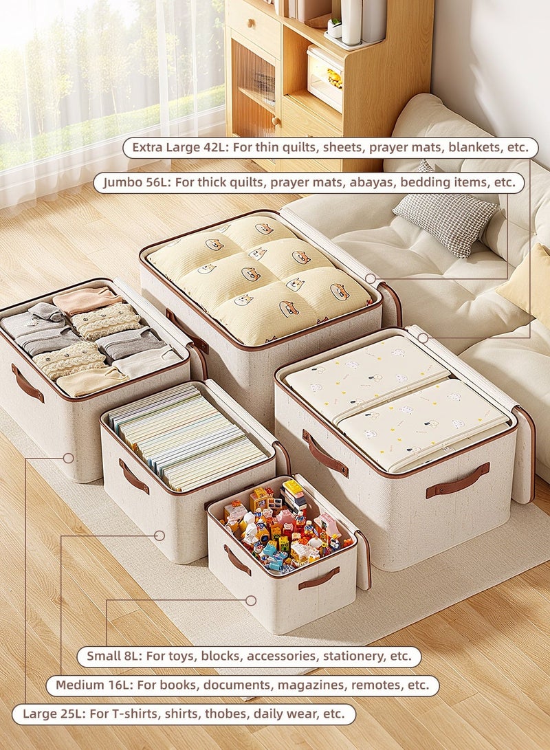 2 Pcs Jumbo Storage Boxes with Lids, Foldable Closet Organizers with Handles, Washable Fabric Storage Bins with Zippers, Large Capacity Wardrobe Organizer Cloth Organizer, Reusable & Space-Saving Closet Storage Divider - Image 3