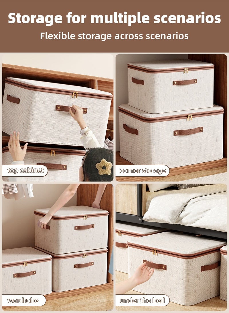 2 Pcs Jumbo Storage Boxes with Lids, Foldable Closet Organizers with Handles, Washable Fabric Storage Bins with Zippers, Large Capacity Wardrobe Organizer Cloth Organizer, Reusable & Space-Saving Closet Storage Divider - Image 4
