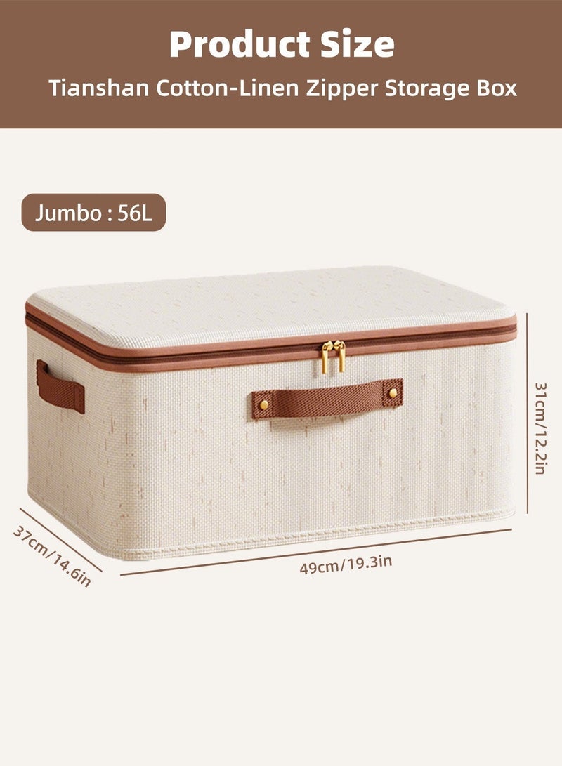 2 Pcs Jumbo Storage Boxes with Lids, Foldable Closet Organizers with Handles, Washable Fabric Storage Bins with Zippers, Large Capacity Wardrobe Organizer Cloth Organizer, Reusable & Space-Saving Closet Storage Divider - Image 5