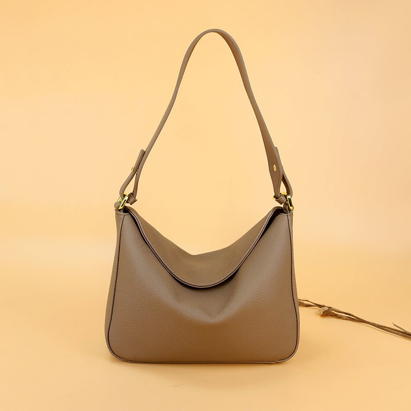 2023 Leather Baguette Underarm Bag Litchi Pattern Top Layer Cowhide Niche Design Shoulder Crossbody Bag - Image 2
