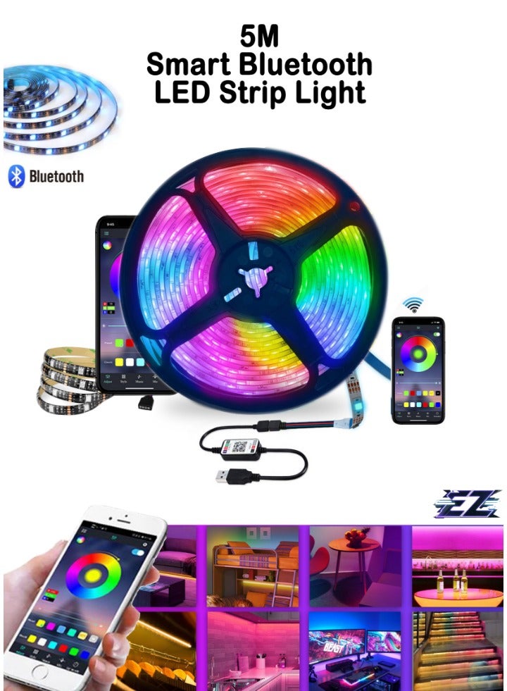 ELTRAZONE 5M Bluetooth RGB LED Strip Light – Music Sync, Phone Control, Flexible Colorful Illumination for Home Decor, Kitchen, Bedroom, TV Backlight, Outdoor & More - Image 1
