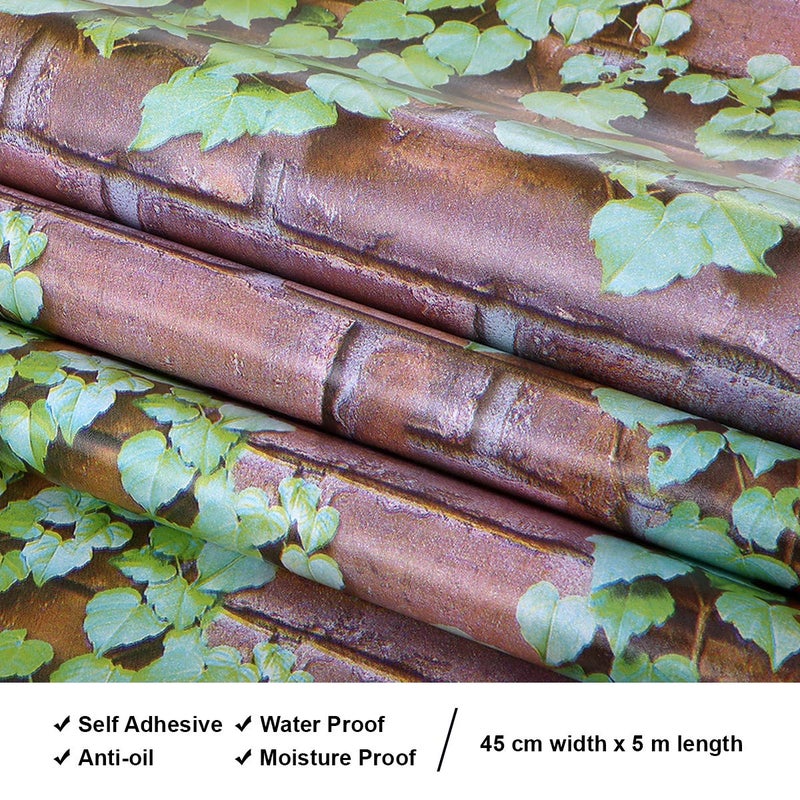 wolpin 3D Bricks and Vine Wallpaper (45 x 500 cm, Vine Brown) - Image 3