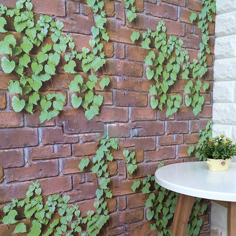 wolpin 3D Bricks and Vine Wallpaper (45 x 500 cm, Vine Brown) - Image 2
