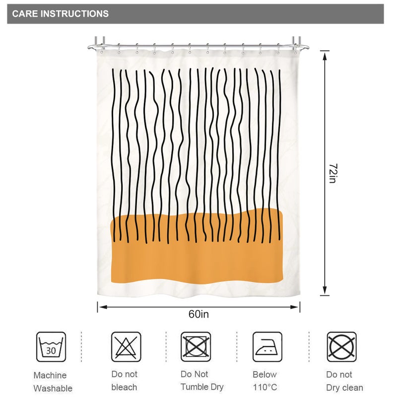 Riyidecor Abstract Mid Century Shower Curtain Modern Minimalist Vertical Stripe and Orange Block 60Wx72H Inch Black Line Colorful Art Painting Fabric Decor Bathroom Polyester Waterproof 12 Pack Hooks - Image 3